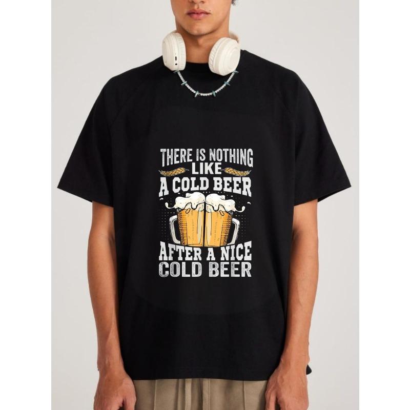 

Crewneck T Shirt White Beer Mugs and Text There Is Nothing Like A Cold Beer After A Nice Cold Beer Casual Wear for Men XXXXL чорний
