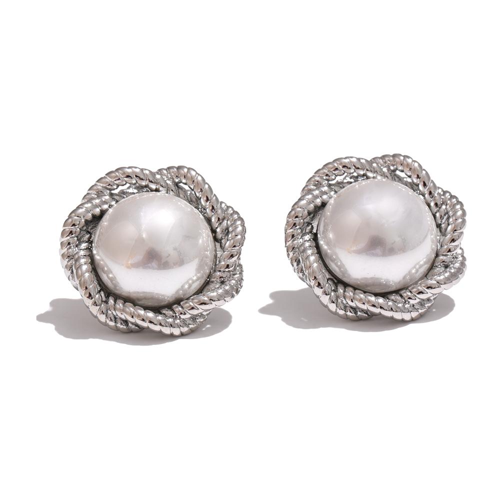 

Yhpup Fashion Simulated-Pearl Round Flower Stud Earrings for Women 316L Stainless Steel Elegant Charm Jewelry Accessories Gift