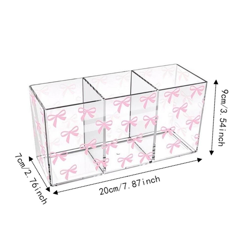 Transparent Makeup Brush Holder 3 Grids Stationery Storage Box Pen Display Case  for Living Room