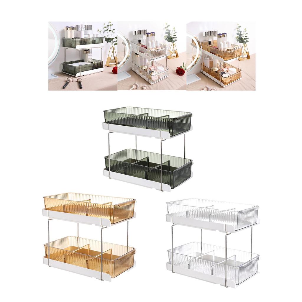 2 Layers Desktop Organizer Cosmetic Holder Stainless Steel Frame Rustproof Modern Multifunctional