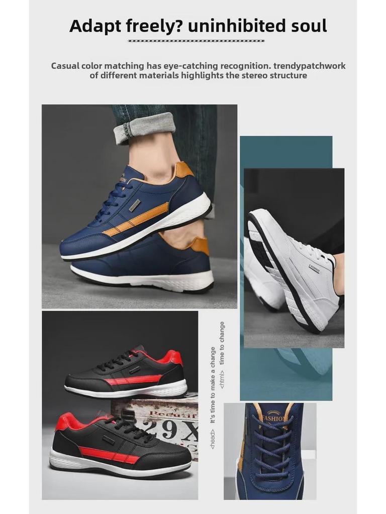 Herr Läder Utomhus Casual Sneakers, Trendiga Sportskor med Mjuk Sula i Stora Storlekar.