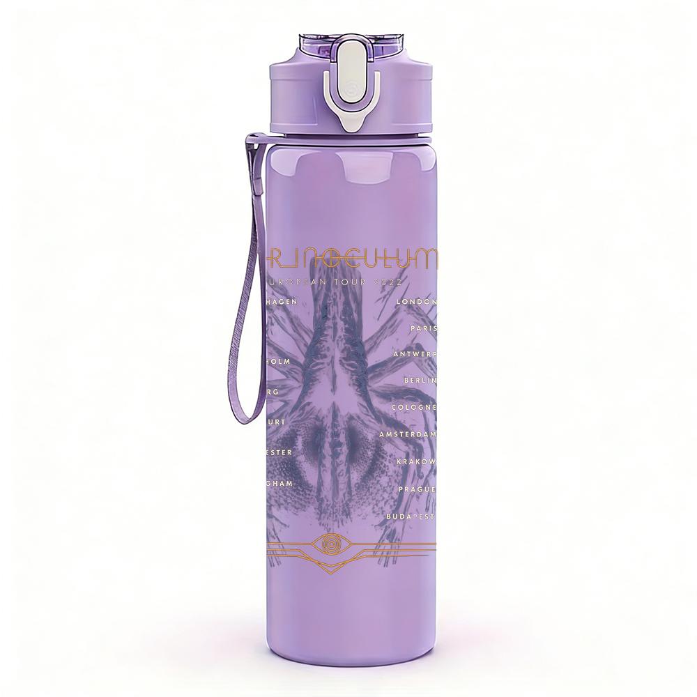 1PC Faint abstract floral sketch print 750ml colorful plastic sports water bottle leakproof pop up lid with straw for outdoor work home use