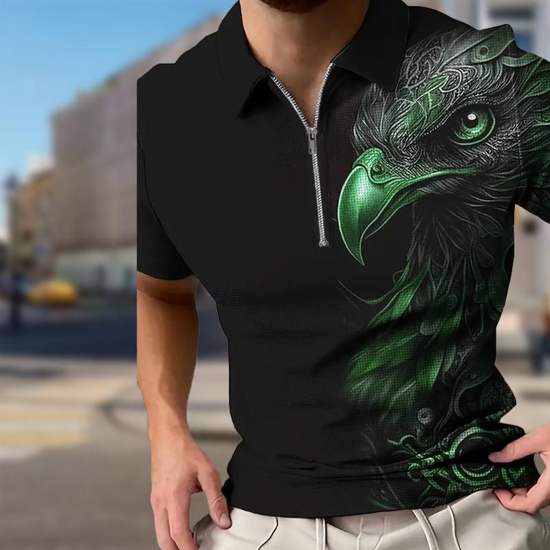 Мужская рубашка поло повседневная на молнии с коротким рукавом модная повседневная — фото 3