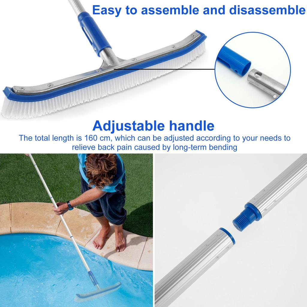 3Pcs Swimming Pool Brush Set Lightweight Aluminum Handle Pool Brush Bathroom Sponge Cleaning Brush Floor Ceramic Tile Clean Tool