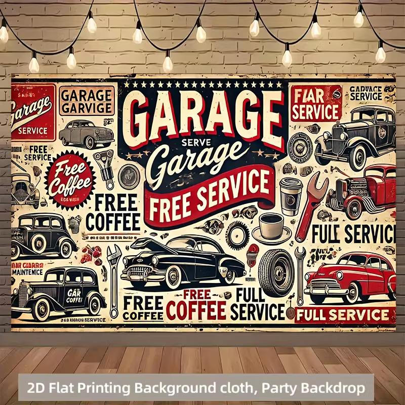 Retro Garage Car Show Tapestry American Auto Repair Wall Art for Home