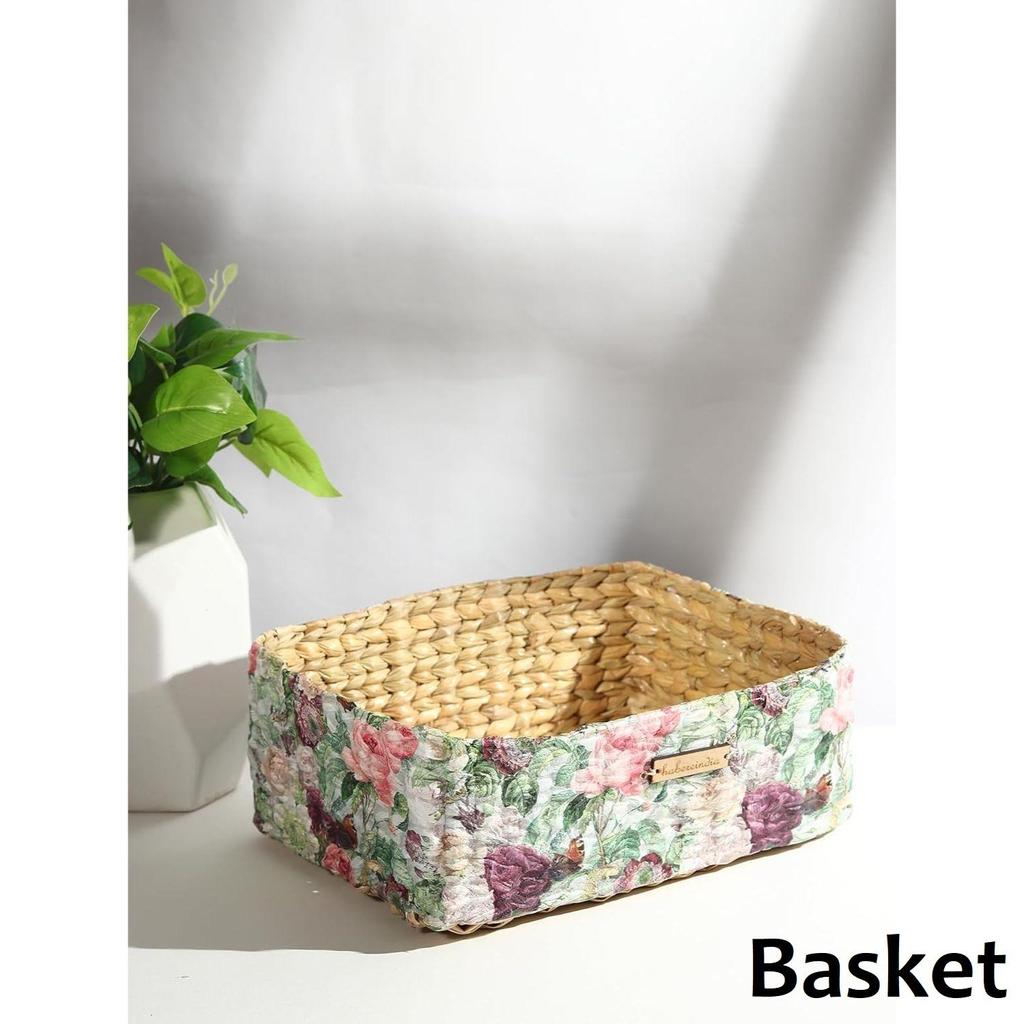 Decoupage Decorative Tray | Office Table Paper Tray | Wooden Tray | Vegetables Tray | Seagrass Table Tray, Rectangular (Multicolor)- L22xW16xH9 CM