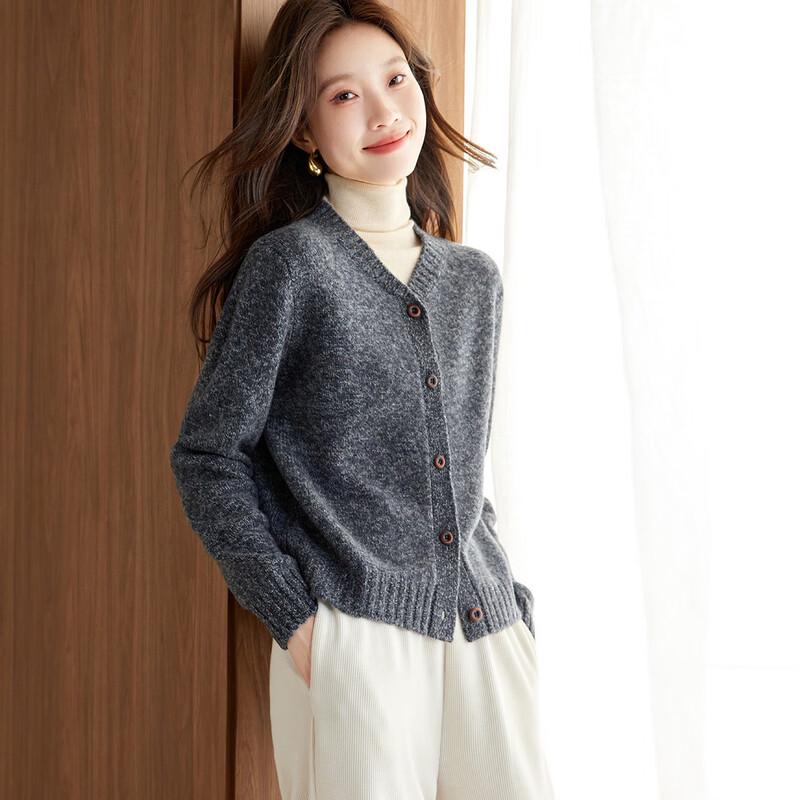 Srcr Women's Thick 100% Wool Short Knit Cardigan