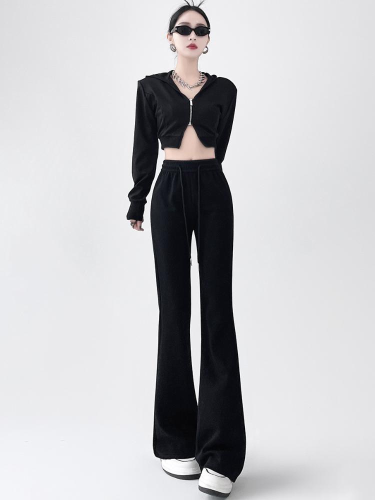 Pantaloni evazați retro americani pentru femei, toamnă, eleganti, pantaloni sport slim fit, gri, lungi, largi