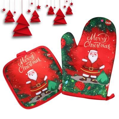 Weihnachts Topflappen und Topfuntersetzer Set, Weihnachtsmann Schneemann Rentier Klassischer Ofenhandschuh Hitzebeständige Küchenofenhandschuhe