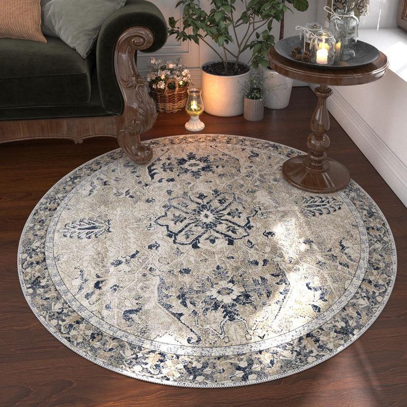 Moroccan Floral Round Carpet, Washable for Living Room & Dining Kitchen Coffee Table Floor Mat Kid's Play Mat Entrance Door Mat