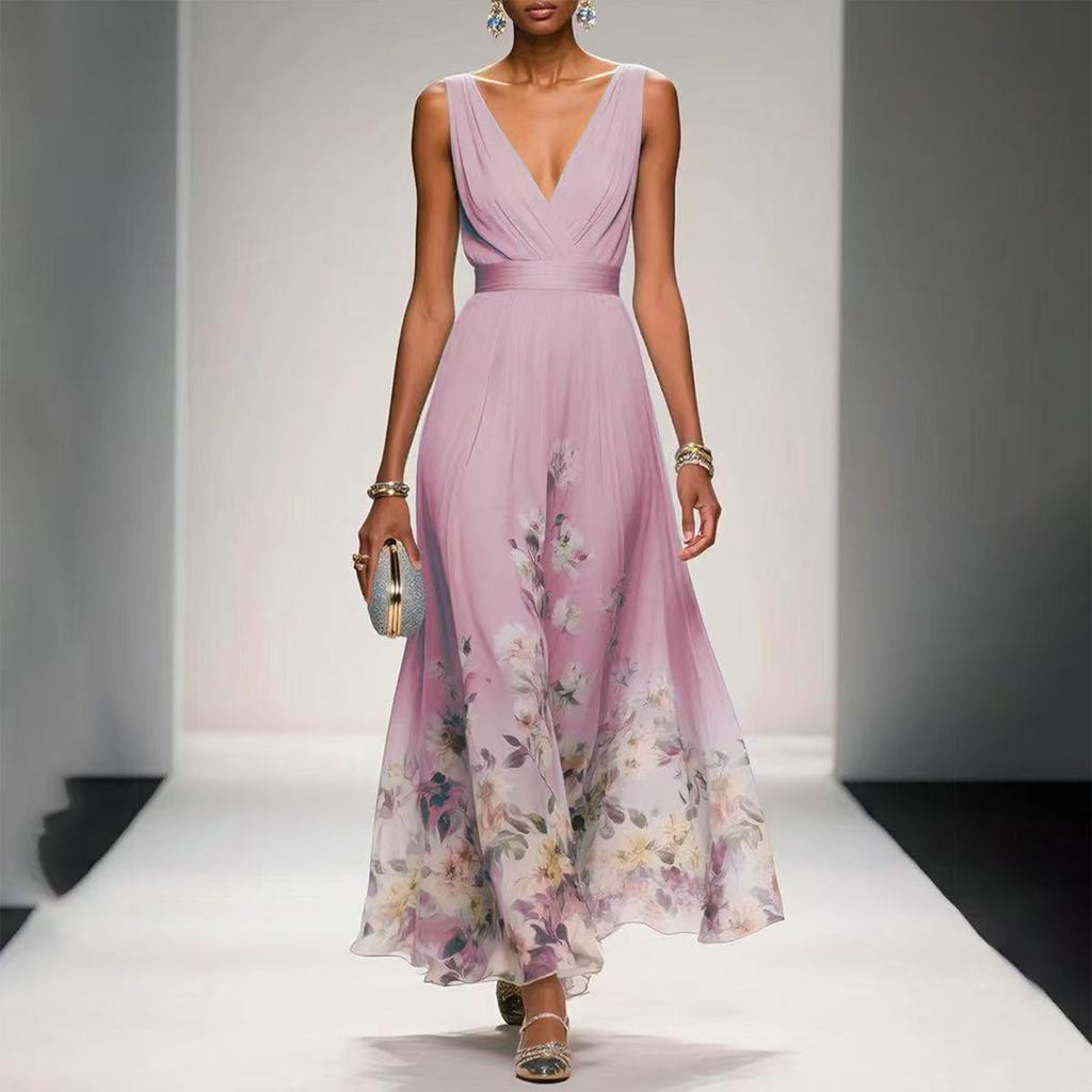 Women's Sleeveless Flower Printed Holiday Dress