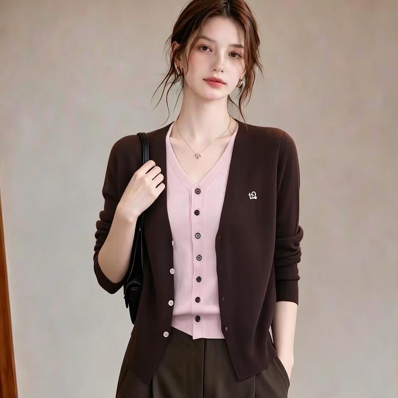 Zose Color-Block V-Neck Embroidered Knit Cardigan