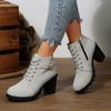 Scarpe da Donna Stivali con Tacco Alto Chunky Stivali in Pelle alla Moda con Tacco Chunky Stivali da Donna Traspiranti Stivali Rotondi Donna Zip