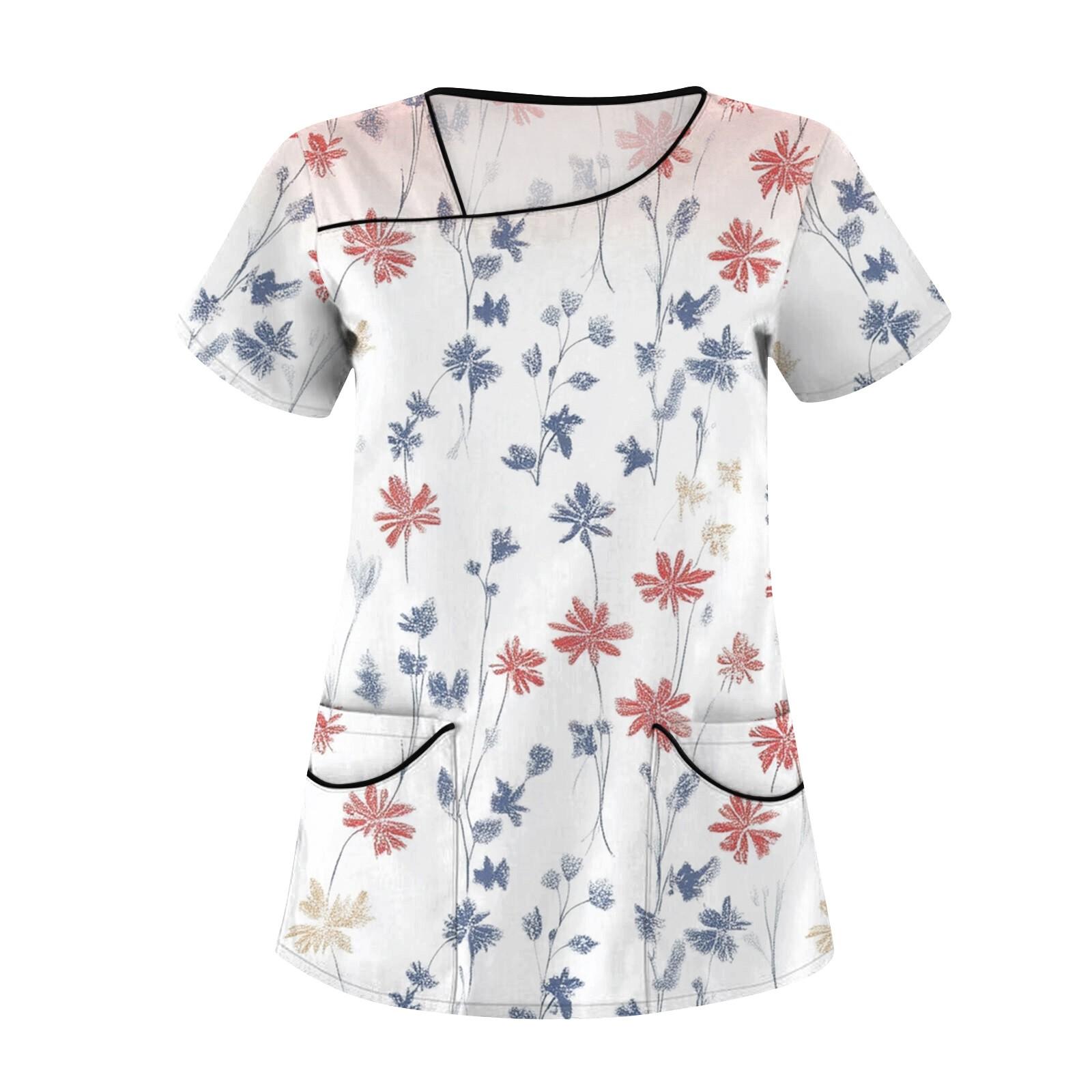 

Женская повседневная рабочая одежда с короткими рукавами и наклонным воротником с принтом и двойными карманами XXXXXL белый