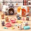 Mini Pet Cat Dog Figurine Playset, Pretend Play Pet Care Toy Set with Cage Feeding Accessories for Kids