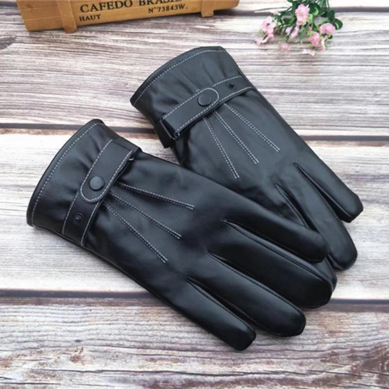 Winter Cycling PU Leather Gloves Outdoor Men Women Motorcycle Waterproof  Warm Thick Riding Electric Car Warm Non-Slip Gloves