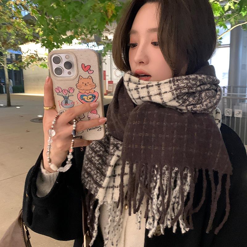 Maillard coffee scarf high-end plaid scarf shawl dual-purpose winter warm versatile scarf