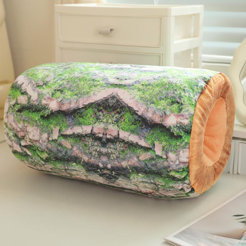 35x20cm Plant Boomstronk Bamboe Pluche Kussen Cilindrisch Kort Kussen Met Gaten Warme Handen Winter Pluche Decoratie Cadeau 35x20cm
