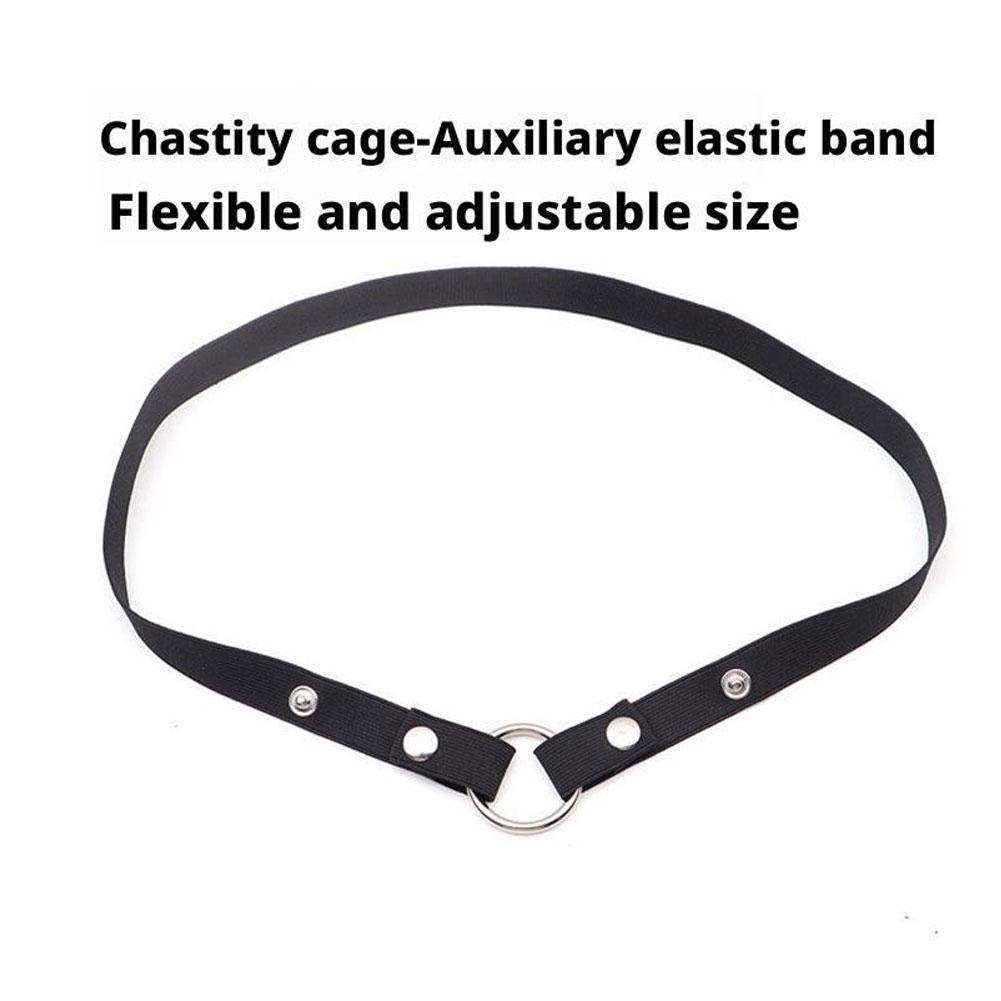 18+ Male chastity cage chastity lock anti-shedding device fixed elastic strap auxiliary strap adjustable scrotum ring sex toy