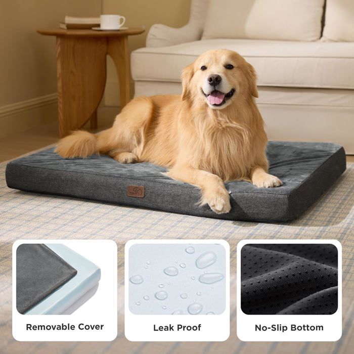 Bedsure Matelas Chien Memoire de Forme - Coussin Grande Taille Orthopedique, Tapis Lavable et Antiderapant, Lit pour Chien Interieur