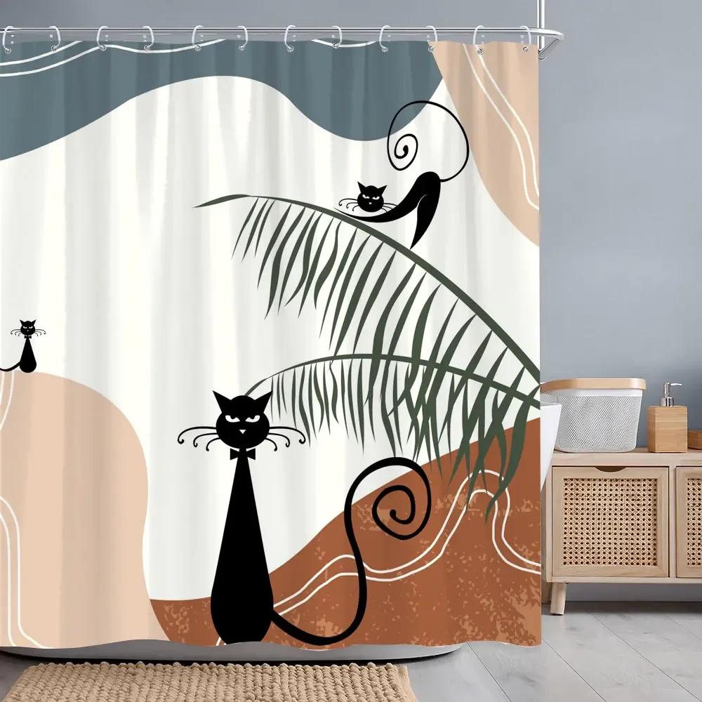 Wodoodporna Zasłona Prysznicowa w Stylu Vintage Geometryczna Abstrakcyjna Linia Prosta Nowoczesna Tkanina Poliestrowa Domowa Zasłona Prysznicowa Dekoracja Łazienki Z Haczykami