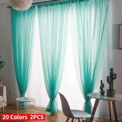 Weiß-blaue Tüll-Vorhänge für Wohnzimmer-Dekoration, moderner Terylen-Chiffon-Drapiergarn-Vorhang, solider, durchsichtiger Voile-Küchenfenstervorhang, 20 Farben