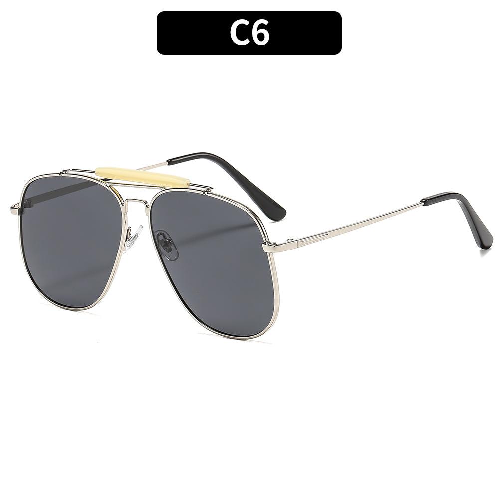 Women's sunglasses, men's and women's fashion large-frame double-beam metal sunglasses