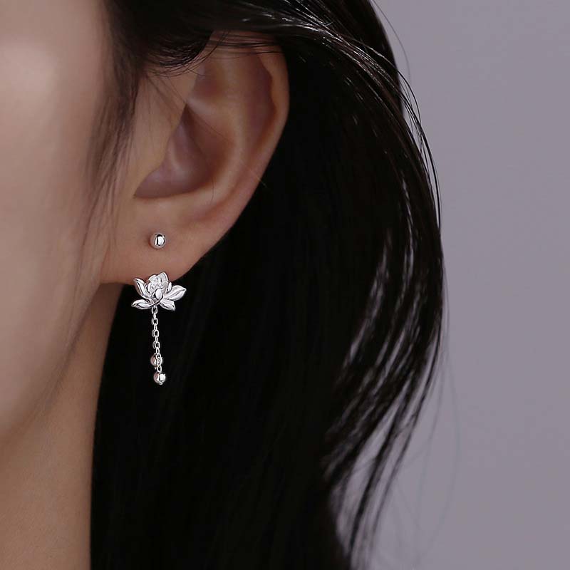 2024 New Fashion Zinc Alloy Color Lotus Flower Pendant Earrings For Women Minimalist Metal Bow Heart Dange Earrings Zircon Gift