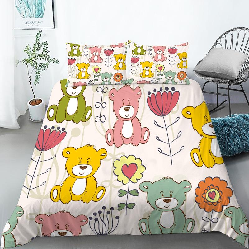Funny Cartoon Animals Duvet Cover With Pillowcases Bear Chicken Rabbit Lions 3D Print Toddler Bedding Set For Kids Teens Decor