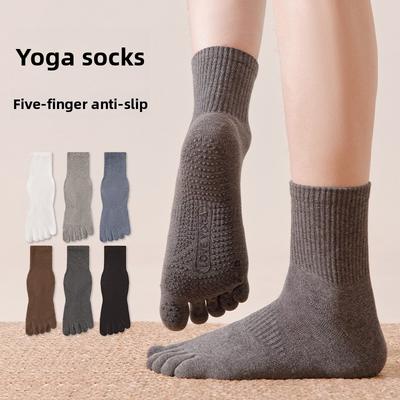 Men's Autumn Cotton Sweat Absorbing Silicone Non Slip Sports Fitness Pilates Yoga Five Finger Tube Socks
