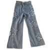 Vår og Høst Retro Stil Høy Midje Ensfarget Vide Ben Jeans Dame Streetwear Løse Rette Jeans Bukser Pluss Størrelse