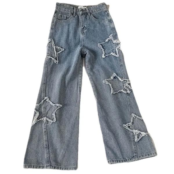 Vår og Høst Retro Stil Høy Midje Ensfarget Vide Ben Jeans Dame Streetwear Løse Rette Jeans Bukser Pluss Størrelse