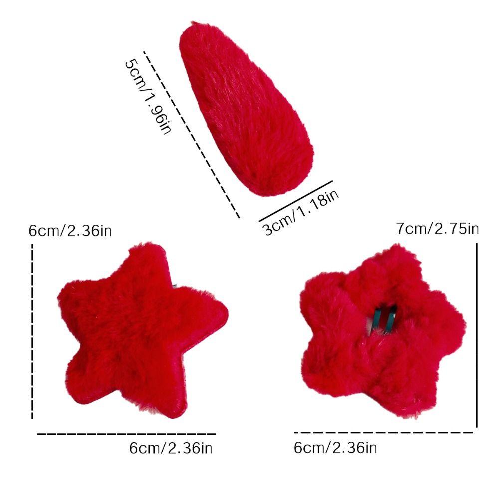 1pair Red Color New Year Hairpins Barrettes Star Duckbill Clips Plush Star Hair Clips  Female/Kids