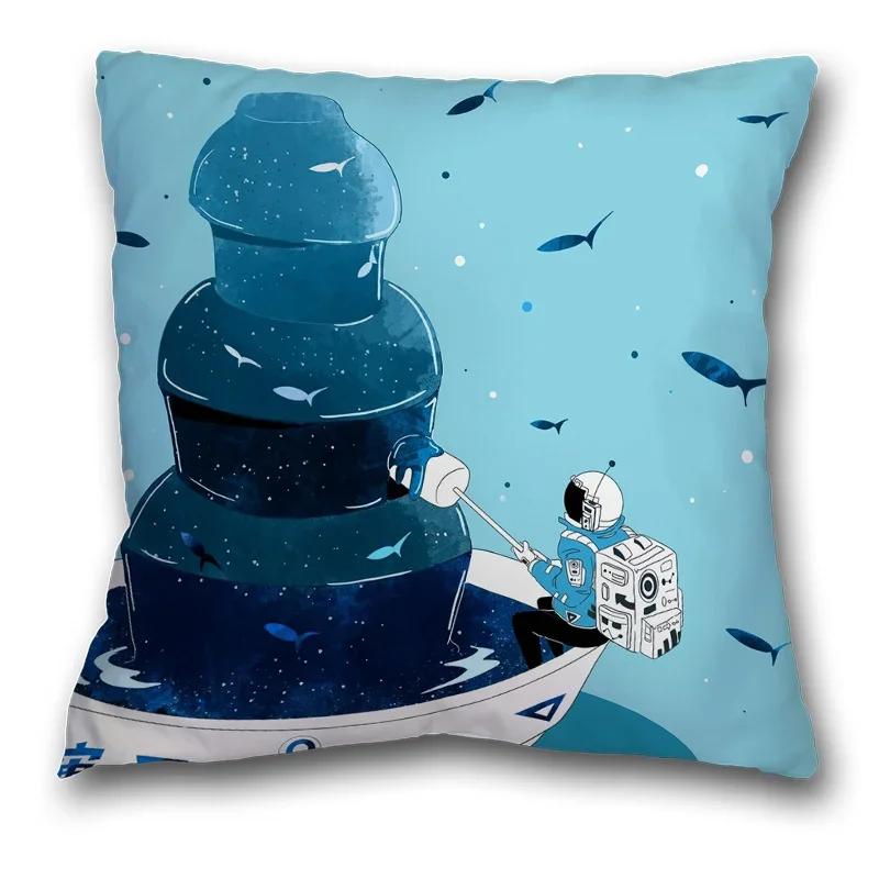 45x45cm Creative Spaceman Astronaut Ocean Blue Square Pillow Cover Living Room Sofa Office Seat Cushion  Home Decoration