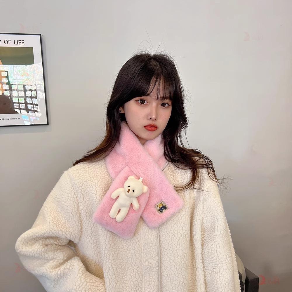 Little Bear Plush Scarf: Warm, Cute Snood for Girls - Winter Neck Warmer & Versatile Cartoon Doll Accessory