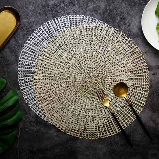 PVC Placemats Heat Resistant Hollow Out Table Mats Anti-Scalding Wear-Resistant Coasters Round Heat Insulation Mats for Home Kitchen Dining Room