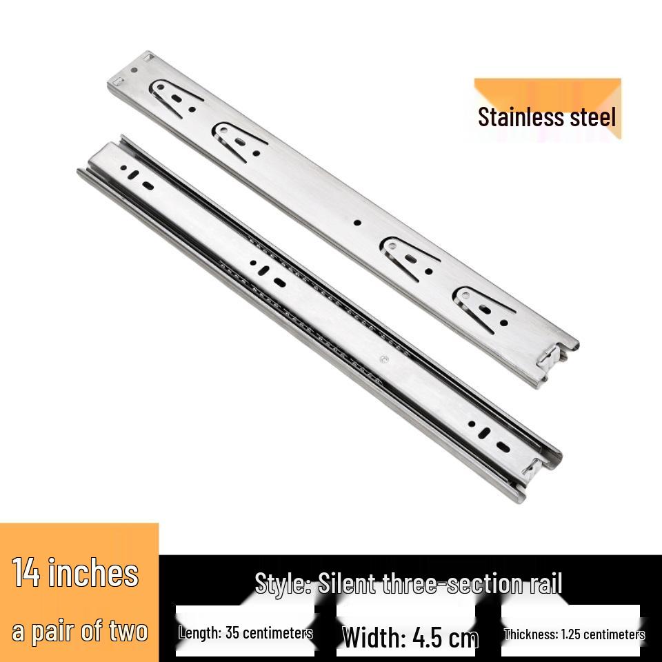 Stainless Steel Silent Ball Bearing Drawer Slides with Three-Section Damping Rails