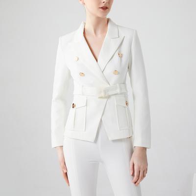 Klassischer Stil Büro Weiß Schwarz Damen Taschen Blazer mit Gürtel