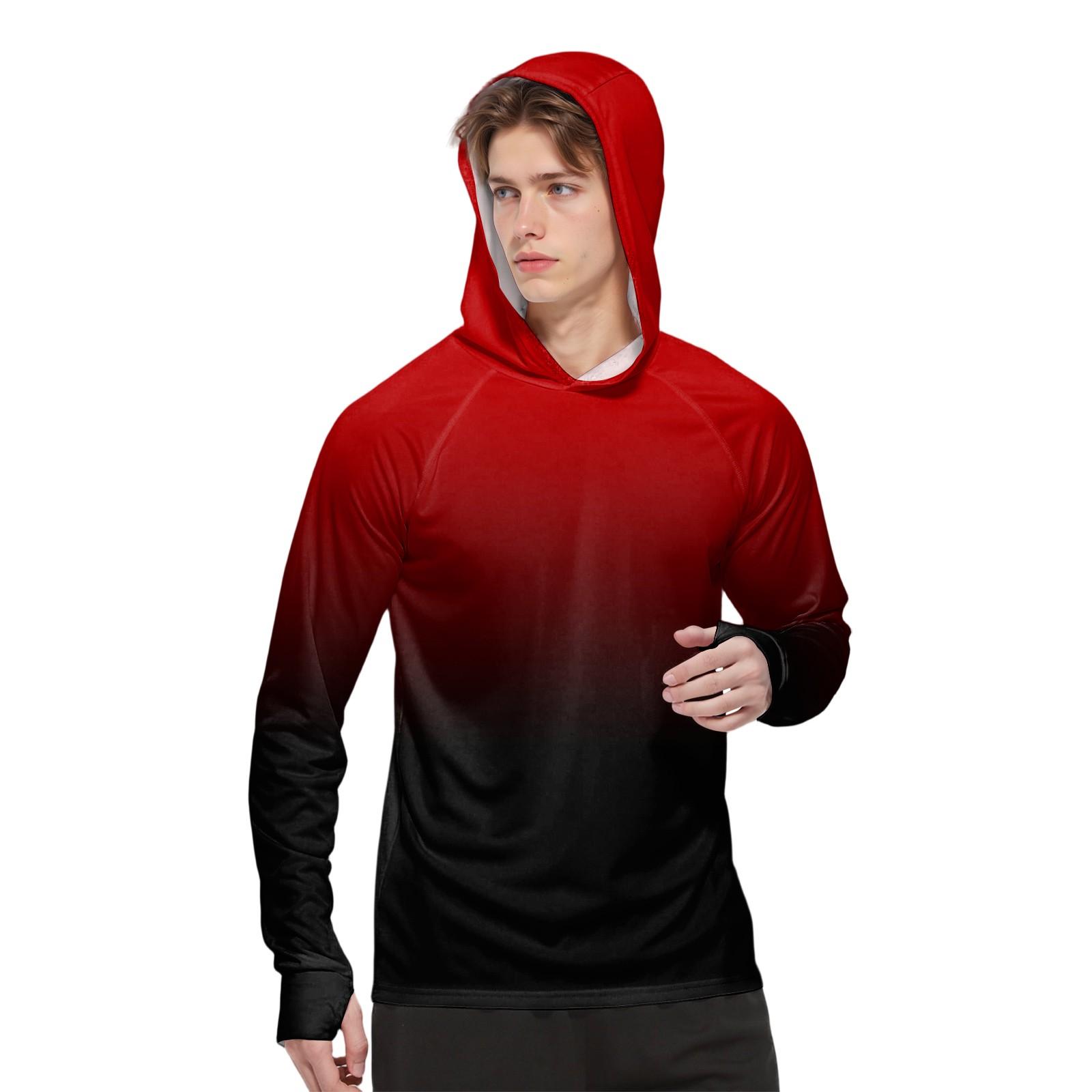 

Мужская модная рубашка с длинным рукавом с принтом и капюшоном SPF/UV XL красный