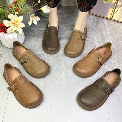 Large Size Flat Bottom Retro British Style Lazy Casual Single Shoes Autumn New Fashion Buckle Women's Shoes