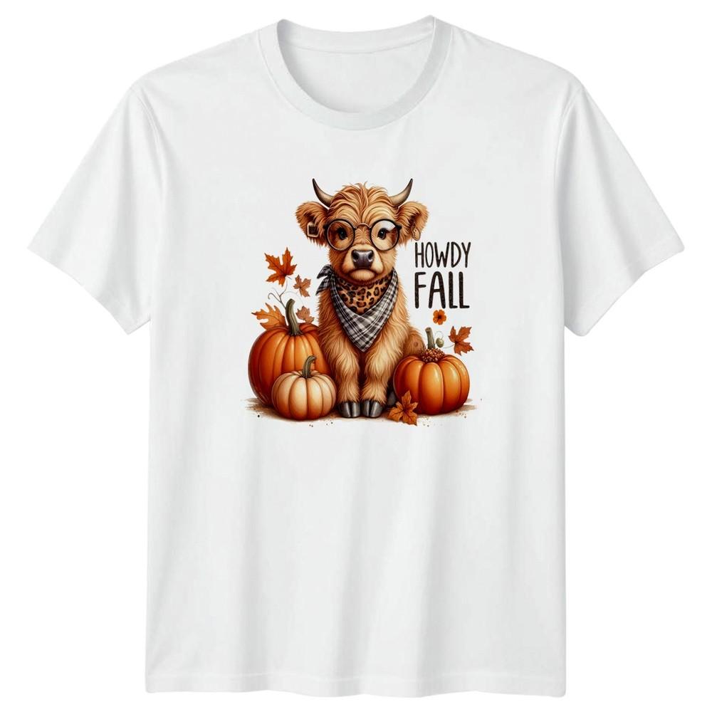 Howdy Fall Unisexs TShirt Highland Cow Pumpkin Autumn Season Gift For Her S