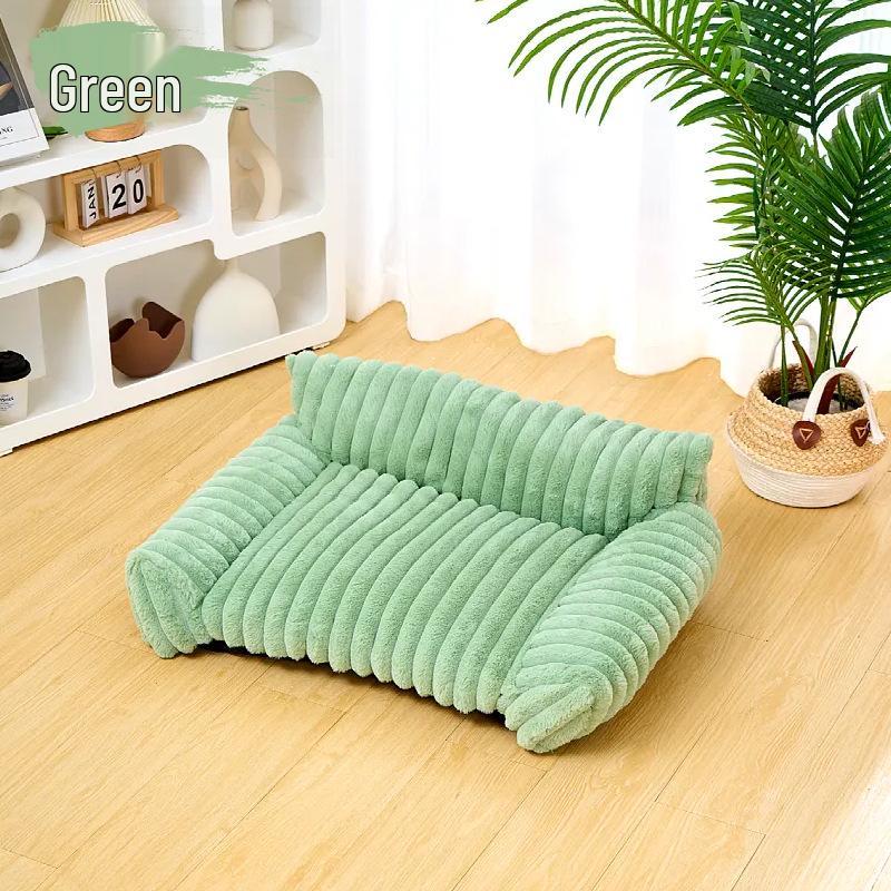 All-Season Striped Rabbit Fur Pet Bed: Winter Warm Sofa for Cats & Dogs