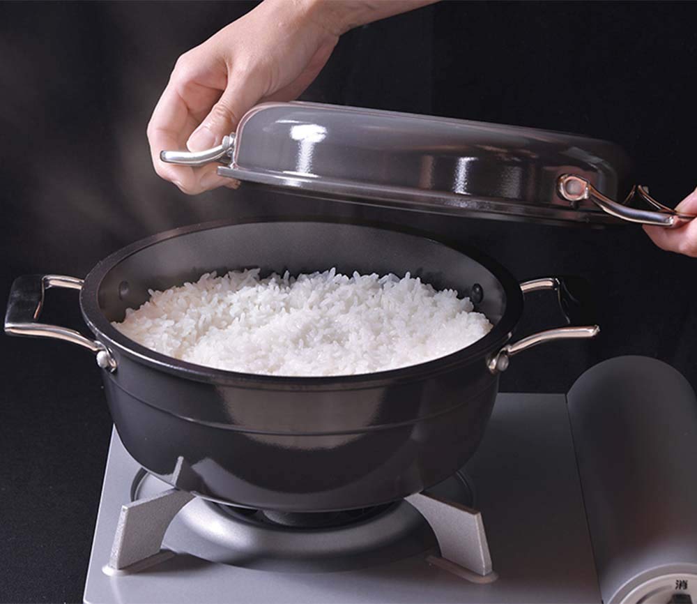 Hokuriku Aluminum 21cm Two-Handled Pot, IH Compatible, Lightweight, HAMON, Shirogane, Ceramic-Coated, Made In Japan, A-2033