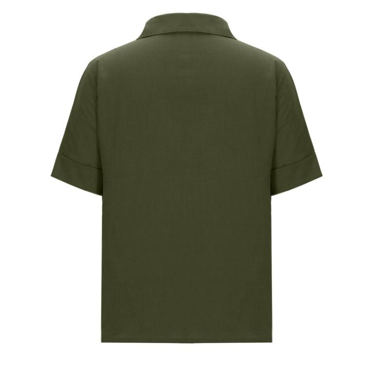 Women Casual Shirt Loose Fit Short Sleeve Button Up Top Cotton Linen Blend Fashionable