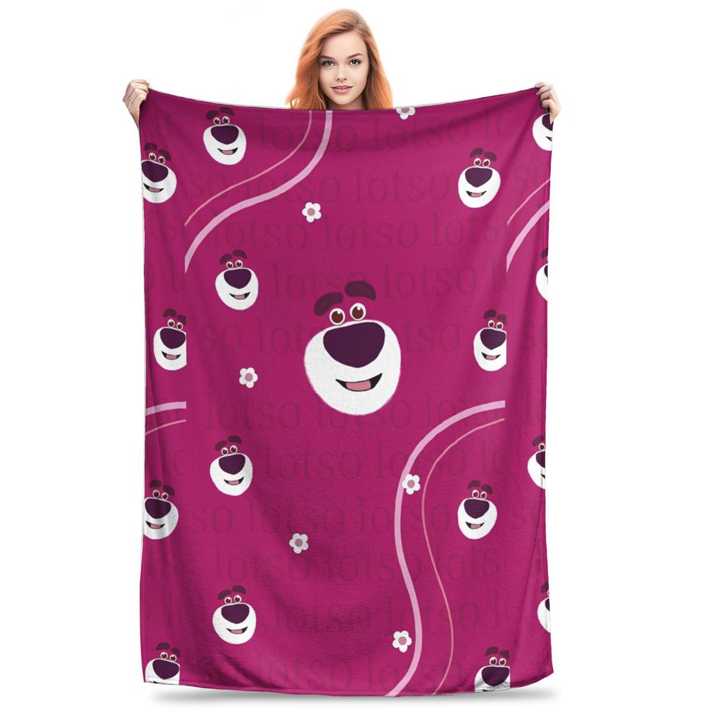 Super Soft Lotso Strawberry Bear Throw Blanket Premium Flannel Fleece Lightweight Bed Blanket Super Cozy Blankets All Season Use