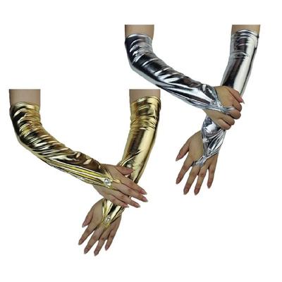 Glossy Leather Fingerless Long Gloves for Formal Event Elegant Night Club Arm Sleeves for Adult Stage Performances
