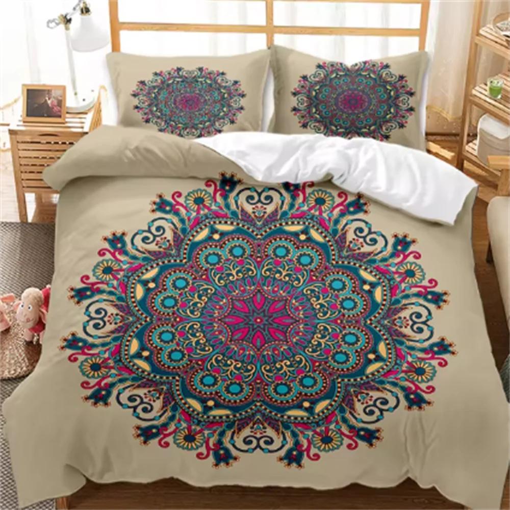 Bohemian Mandala Duvet Cover Set Twin Queen King Full SizeBlue Boho Chic Microfiber Bedding Set For Boys Girls Kids And Teens