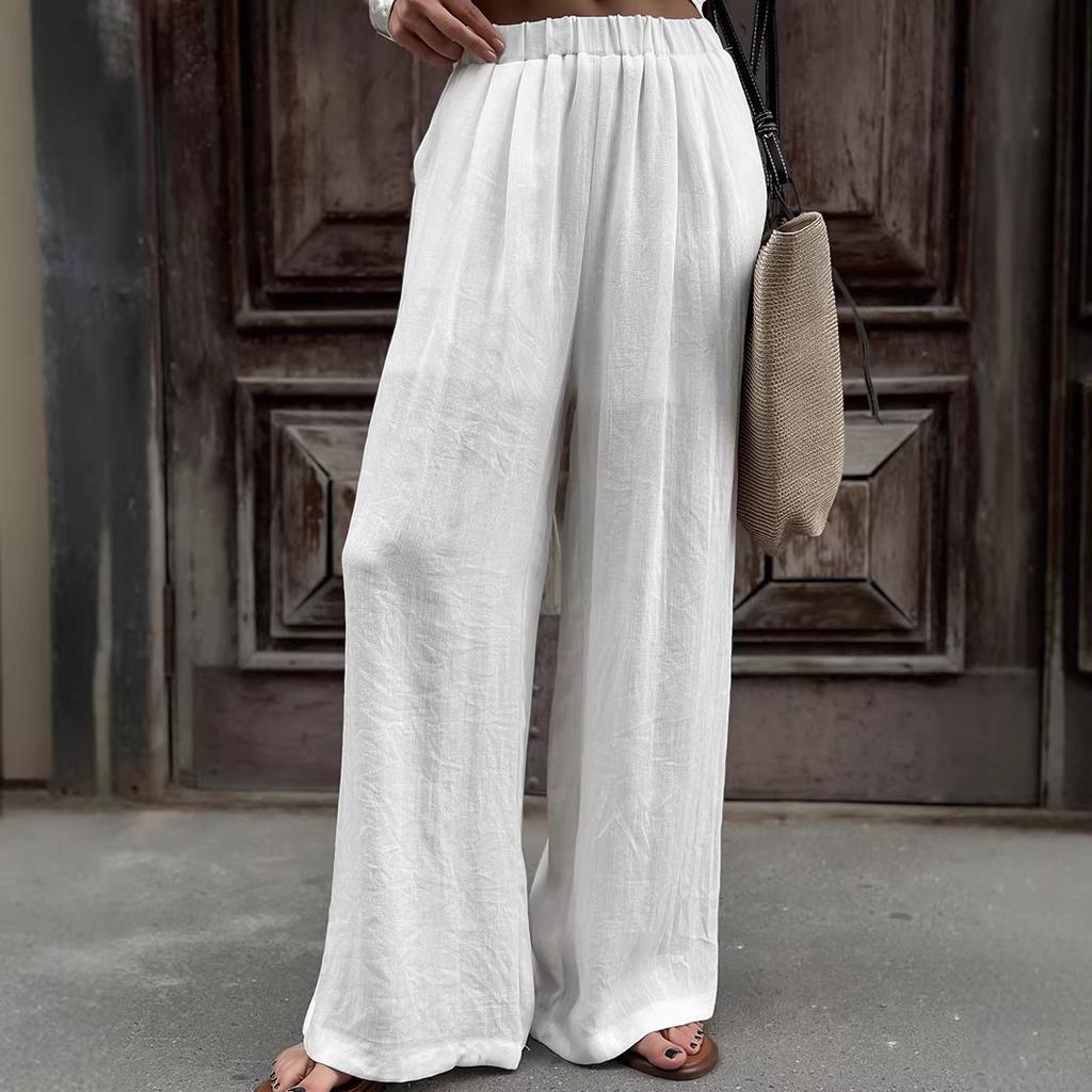 European and American high-end white wrap cardigan set women's lace-up casual waist lace-up top wide-leg pants two-piece set