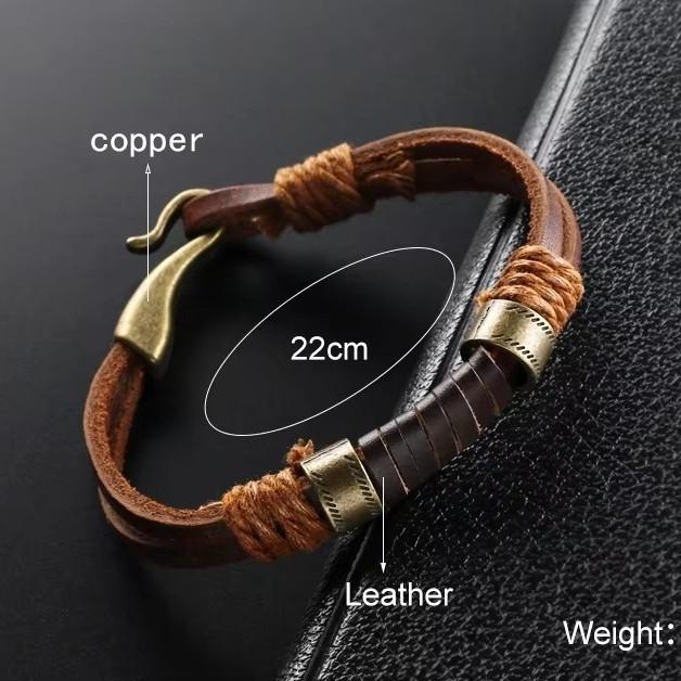 Braccialetto da polso intrecciato in vera pelle da uomo - Accessorio retrò in pelle di mucca