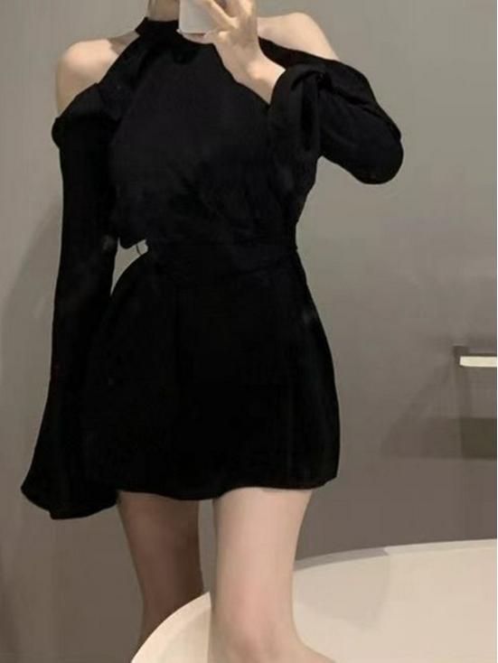French Elegant Black Dress: 2026 New Style - Slimming, Versatile, Waist-Cinching, Short Skirt